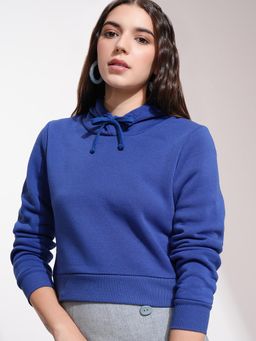 TOKYO TALKIES - Women's Blue Solid Hooded Sweatshirt
