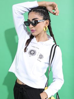 TOKYO TALKIES - Women's White Printed Hooded Sweatshirt