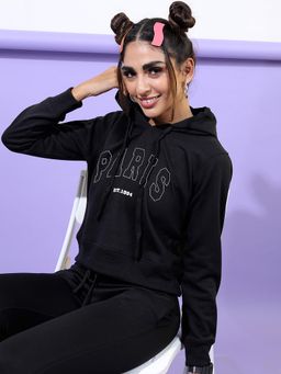 TOKYO TALKIES - Women's Black Printed Hooded Sweatshirt