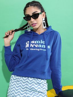 TOKYO TALKIES - Women's Blue Printed Hooded Sweatshirt