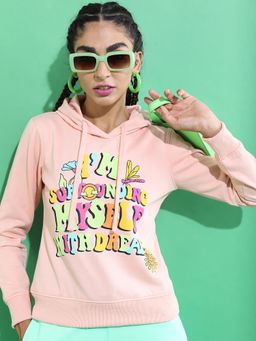 TOKYO TALKIES - Women's Pink Printed Hooded Sweatshirt