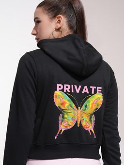 TOKYO TALKIES - Women's Black Printed Hooded Sweatshirt