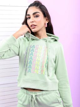 TOKYO TALKIES - Women's Sea Blue Printed Hooded Sweatshirt