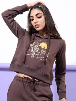 TOKYO TALKIES - Women's Brown Printed Hooded Sweatshirt