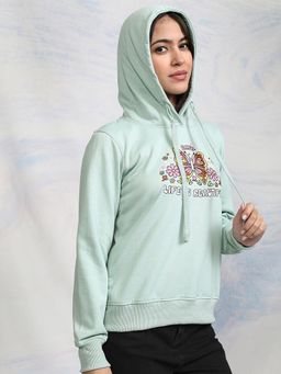 TOKYO TALKIES - Women's Sea Green Printed Hooded Sweatshirt