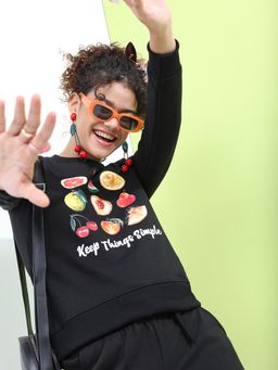 TOKYO TALKIES - Women's Black Conversational Printed Sweatshirt