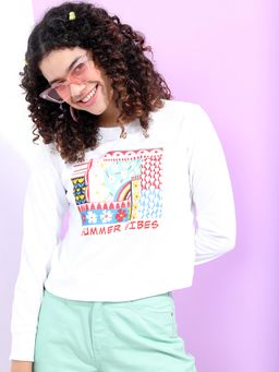TOKYO TALKIES - Women's White Printed Sweatshirt