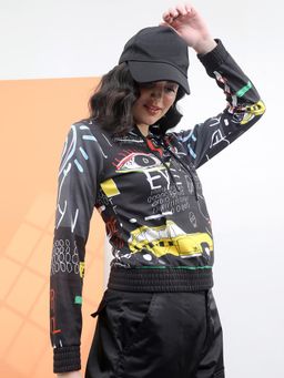 TOKYO TALKIES - Women's Black Printed Hooded Sweatshirt