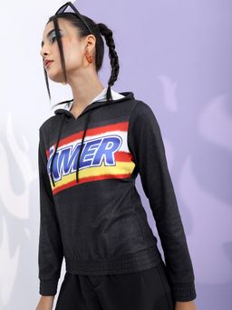 TOKYO TALKIES - Women's Typography Printed Hooded Sweatshirt