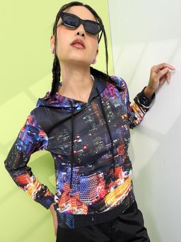 TOKYO TALKIES - Women's Black Graphic Hooded Sweatshirt