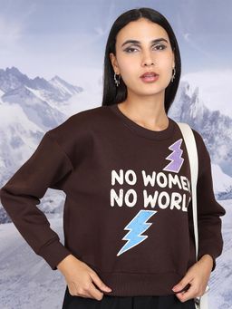 TOKYO TALKIES - Women's Brown Typography Printed Relaxed Fit Pullover Sweatshirt