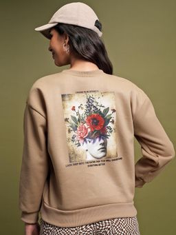 TOKYO TALKIES - Women's Brown Floral Printed Oversized Sweatshirt