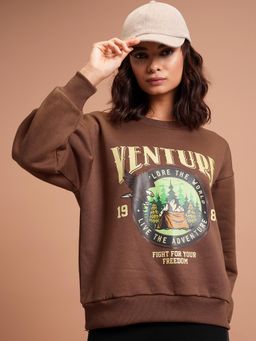 TOKYO TALKIES - Women's Brown Graphic Sweatshirt