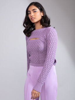 Twenty Dresses by Nykaa Fashion - Purple Solid Strappy Top Full Sleeves Crop Jacket Set of 2