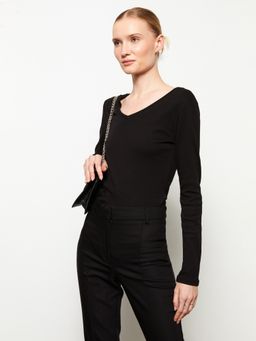 LC WAIKIKI - V Neck Straight Long Sleeve Cotton Womens T-Shirt