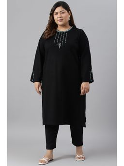 W - Black Solid Winter Kurta