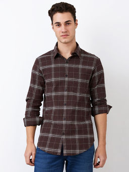 Spykar - Men Brown Slim Fit Checks Full Sleeves Casual Shirt