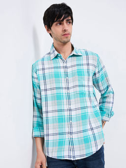 Spykar - Men Blue Slim Fit Checks Full Sleeves Casual Shirt