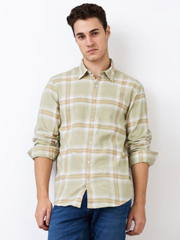 Spykar - Men Green Slim Fit Checks Full Sleeves Casual Shirt