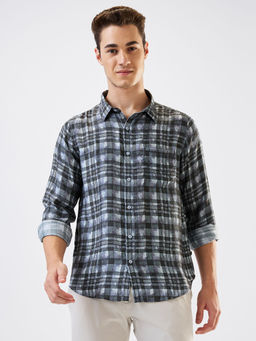 Spykar - Men Grey Slim Fit Checks Full Sleeves Casual Shirt