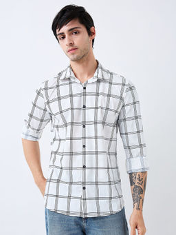 Spykar - Men White Slim Fit Checks Full Sleeves Casual Shirt