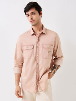 Spykar - Men Peach Solid Slim Fit Full Sleeves Casual Shirt
