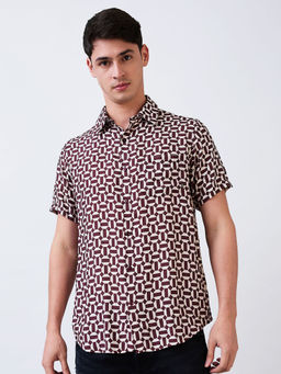 Spykar - Men Maroon Slim Fit Printed Half Sleeves Casual Shirt