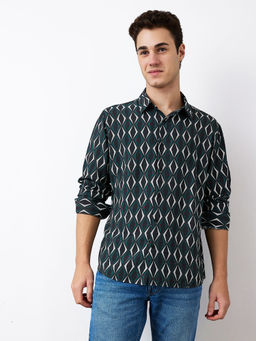 Spykar - Men Green Slim Fit Printed Full Sleeves Casual Shirt