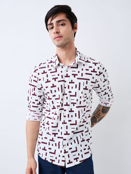 Spykar - Men Maroon and White Slim Fit Printed Shirt
