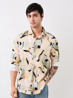 Spykar - Men Beige Slim Fit Printed Full Sleeves Casual Shirt