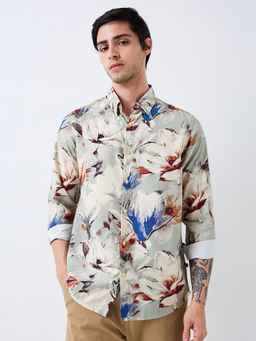 Spykar - Men Grey Floral Printed Full Sleeves Casual Shirt