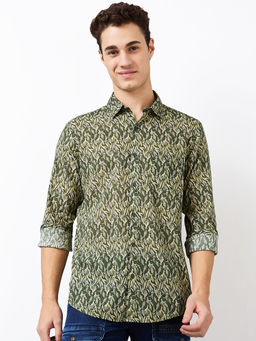 Spykar - Men Green Slim Fit Printed Full Sleeves Casual Shirt