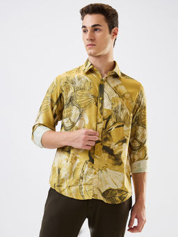 Spykar - Men Yellow Slim Fit Printed Full Sleeves Casual Shirt