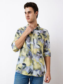 Spykar - Men Yellow and Blue Slim Fit Printed Shirt
