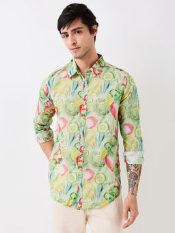 Spykar - Men Green Slim Fit Printed Full Sleeves Casual Shirt