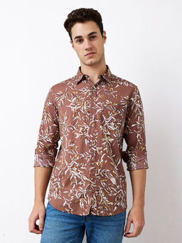 Spykar - Men Brown Slim Fit Printed Full Sleeves Casual Shirt