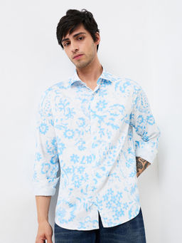 Spykar - Men Blue Slim Fit Printed Full Sleeves Casual Shirt
