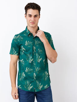 Spykar - Men Green Slim Fit Printed Half Sleeves Casual Shirt