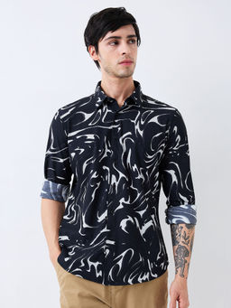 Spykar - Men Black Slim Fit Printed Full Sleeves Casual Shirt
