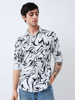 Spykar - Men White Slim Fit Printed Full Sleeves Casual Shirt