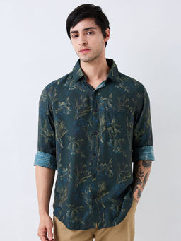 Spykar - Men Green Slim Fit Printed Full Sleeves Casual Shirt