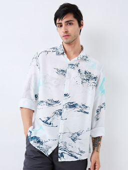 Spykar - Men White Slim Fit Printed Full Sleeves Casual Shirt