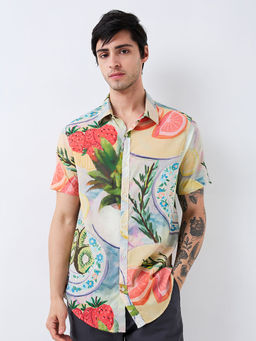 Spykar - Men Multi-Color Slim Fit Printed Half Sleeves Casual Shirt