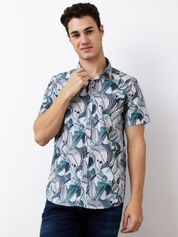 Spykar - Men Green Slim Fit Printed Half Sleeves Casual Shirt