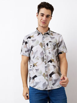 Spykar - Men Grey Slim Fit Printed Half Sleeves Casual Shirt