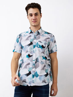 Spykar - Men Blue Slim Fit Printed Half Sleeves Casual Shirt