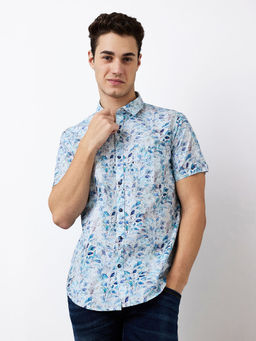 Spykar - Men Blue Slim Fit Printed Half Sleeves Casual Shirt