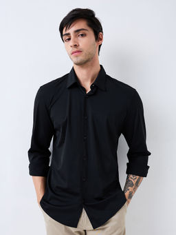 Spykar - Men Black Slim Fit Solid Full Sleeves Casual Shirt
