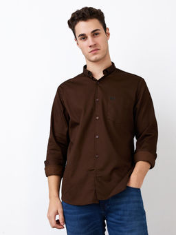 Spykar - Men Brown Slim Fit Solid Full Sleeves Casual Shirt
