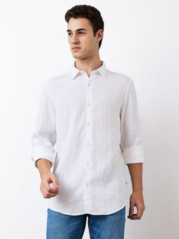 Spykar - Men White Slim Fit Full Sleeves Casual Shirt